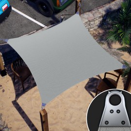 ColourTree Super Ring 16' x 16' Square Grey Sun Shade Sail, Commercial Grade UPF50 Fabric, Reinforced Corners & Edges, 260 GSM Canopy Heavy Duty -3 Years Warranty (We Make Custom Size)