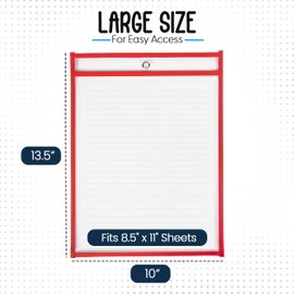 Essex Wares - 5 Pack, Red, Job Ticket Holders, 10" Wide x 13.5" Tall - Clear Plastic Shop Ticket Holders - Easy to Use, Reusable & Easy Erase Plastic Invoice Holders, Water-Resistant & Durable