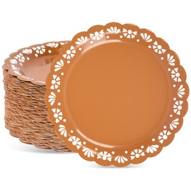100Pcs Platos De Barro Mexicanos Mexican Paper Plates Cielito Lindo Party Decoration 9 Inch Terracotta Flower Clay Pottery Plates for Cinco De Mayo Birthday Wedding Baby Shower Party Supplies(Elegant)