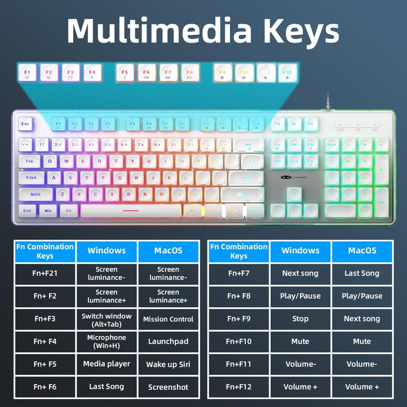 Camiysn Gaming Creamy Keyboard and Mouse, White 104 Keys RGB