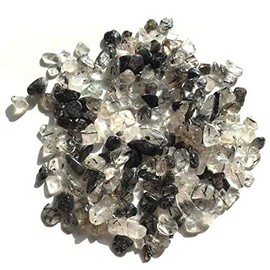 Black Rutilated quartz Tumbled Chips Stone Polished Crushed Healing Crystal Quartz Pieces Irregular Shaped stones for Home Decorative Stones Vases Plants Succulents 0.5lb