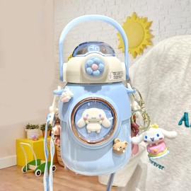 Woskailly Cute Stainless Steel Water Bottle, Straw Thermos Mug with Portable Stylish Perfect Sport Set, Vacuum Insulated Bottles 24.6oz (Purple)