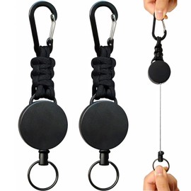LISOPO 2pcs Key Fob Extendable Lanyard ID Yo-Yo Key Ring with Carabiner and Paracord, black