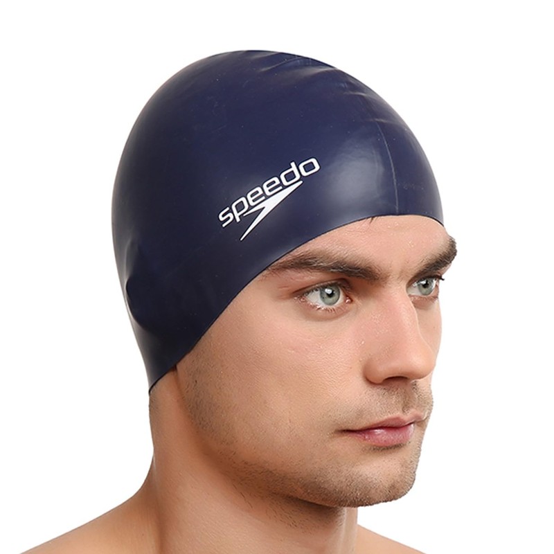 Speedo Unisex Flat Silicon Swim Cap | Hair Protect, Navy,