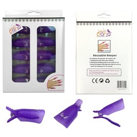 PANA Reusable Plastic Acrylic Nail Art Soak Off Cap Clip UV Gel Polish Remover Cap Clips Manicure Tool (Purple No Bow Design - 10pc per Pack)