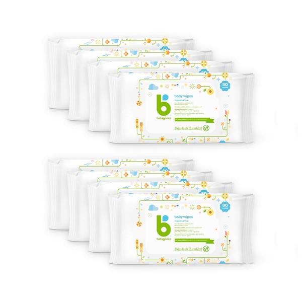 Babyganics Baby Wipes, Unscented Diaper Wipes, 640 Count, (8 Packs of 80), Non-Allergenic and formulated with Plant Derived Ingredients
