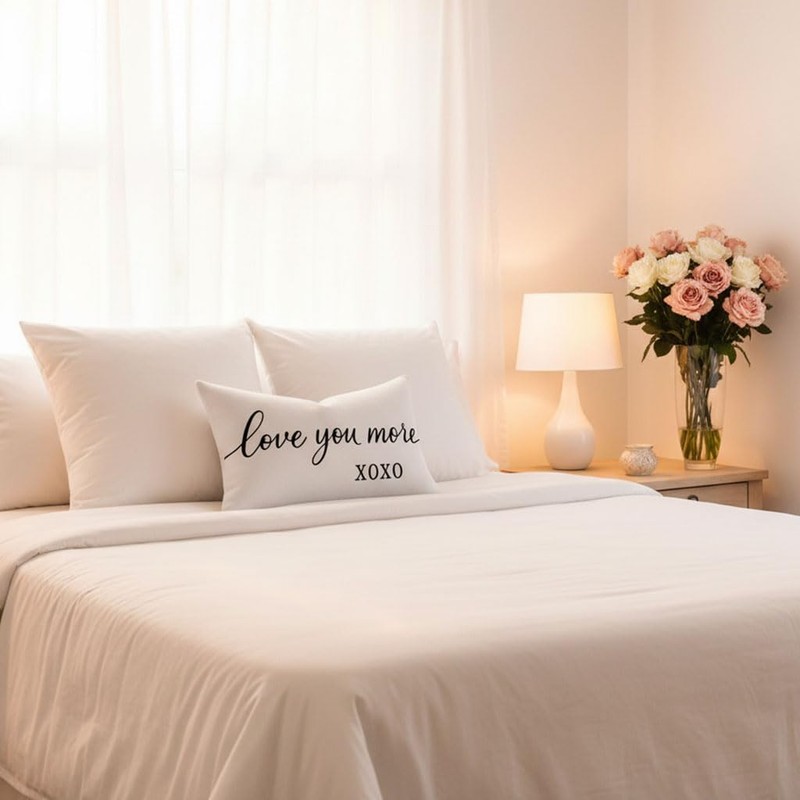 Throw Pillow Covers 12x20 Inch, Love You More XOXO, White