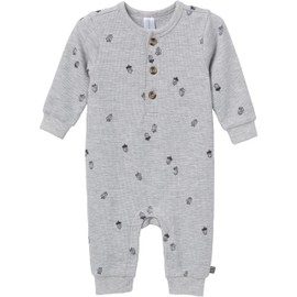 Modern Moments by Gerber Baby Boys' Long Sleeve Long Leg Slouch Romper, Grey Heather Acorn, 6-9 Months