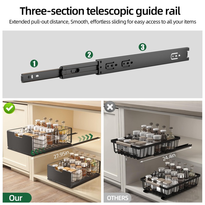 NETEL Pull Out Cabinet Organizer, 4 Pack No Drill Slide