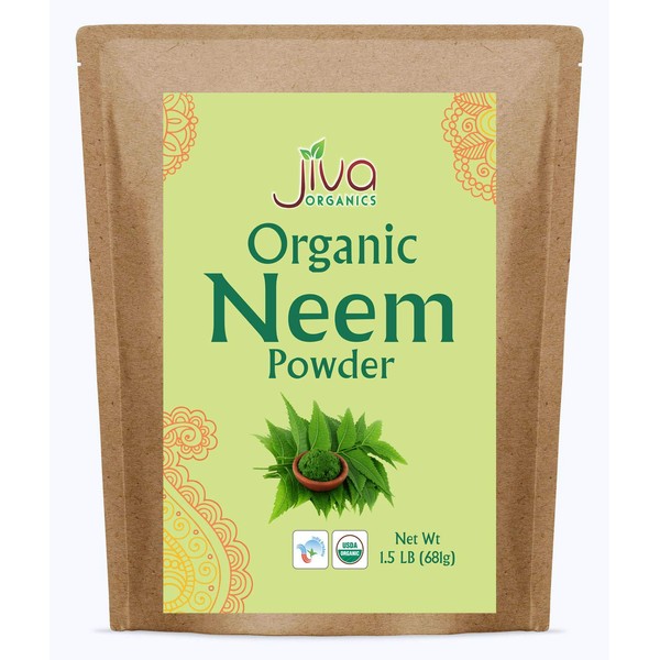 Jiva Organics Organic Neem Leaf Powder 1.5 Pound Bulk Bag - Azadirachta Indica - Pure & Natural Ayurvedic Herb - Neem Powder for Eating, Skin, Gums, and More!
