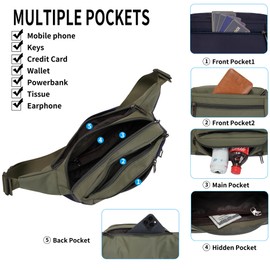 GERIINEER Waterproof Belt Bag Bum Bag Women Men Multifunctional Waist Bag with Zip Suitable for Travel Hiking and All Outdoor Activities, olive, Unit size