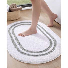 DEXI Bathroom Rugs Bath Mat for Tub Non Slip, Washable Absorbent Soft Microfiber Bathmat, Oval Shaped Bath Rugs for Bathroom Floor, Shower Room, Toilet, Sink, 17"x30", Light Grey