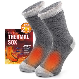 Busy Socks Winter Warm Thermal Socks for Men Women, Extra Thick Insulated Heated Crew Boot Socks for Extreme Cold Weather, 1 Pair Light Grey, Medium