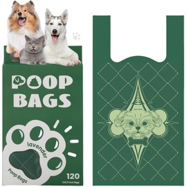 120 Count Cat Litter Bags for Litter Box,Dog Poop Bags,Odor Sealing Cat Poop Waste Disposal Bags with Tie Handles,Ultra Thick, Lavender Scented,Leak-Proof,Disposable