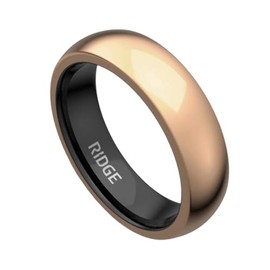 Ridge Rounded Ring Set 6mm - 18K Rose Gold - Tungsten - 9.5