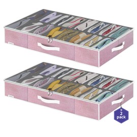 Onlyeasy Large Under Bed Shoe Organizer Container Box, Set of 2, Fit 16 to 32 Pairs of shoes, Underbed Shoes Closet Storage Solution, L37.7x W23.6x H5.9 inch, Cotton-like Pink, MXPUBS16P2