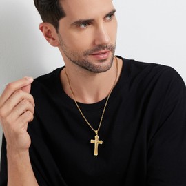 Men Cross Necklace Large Cross Necklace for Men Stainless Steel Cross Pendant Necklace Large Jesus Christ Cross Necklace 316L Stainless Steel Heavy Gold Plated Cross Necklace for Men Chain 24" ZDaoBen