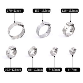 Glarks 120Pcs 7-21mm 304 Stainless Steel Single Ear Hose Clamps Assortment Kit