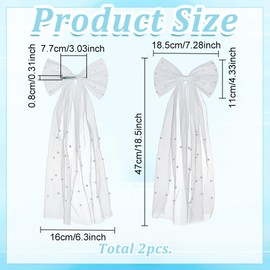 PLIGREAT 2 Pcs Bow Knot Wedding Veil Tulle Bridal Short Hair Clip White Pearl Veil for Bridal Women Bridal Shower Bachelorette Party Accessories