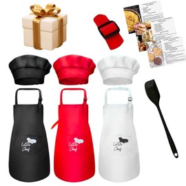 Little Chef Apron & Hat set. Includes spatula and recipes. Christmas Family Cooking & Baking adventures (Black)
