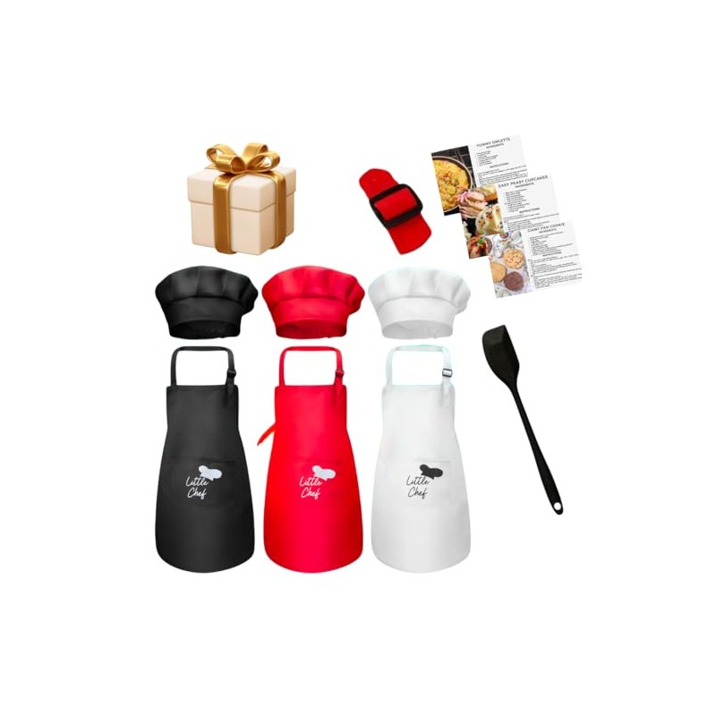 Little Chef Apron & Hat set. Includes spatula and recipes.