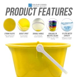 Colour Coded Plastic Bucket with Handle, 2 Gallon (10L) Household Heavy Duty Bucket with Spout and Easy-Grip Handle, Multipurpose Water Bucket for Cleaning, Bath, and Gardening (Yellow)