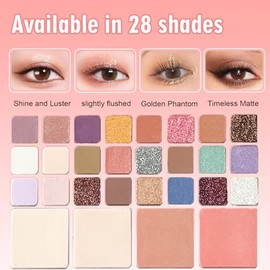Paleta de Sombras de Ojos Deslumbrantes, Colección de 28 Tonos Sombras de Ojos Mates y Brillantes, Paleta de sSombras de Ojos Vibrantes, Se Difuminan 
