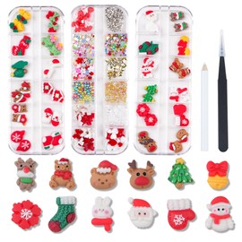 BRTNUP Christmas Nail Charms, 3 Box Nail Art Rhinestone 3D Nail Charms Christmas Nail Glitter Sequins Charms Gemstones Nail Decorations for Women Girls Nail DIY Accessories