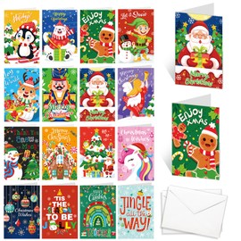 HOWAF Small Christmas Cards Pack of 32, Kids Christmas Cards Pack, Kids Christmas Cards for School, Childrens Christmas Cards Kids Xmas Cards for Class Friends & Teachers, with Envelope, Colorful