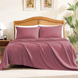 ClevaHome Sheet Set Queen Size, 4-Piece Bedding, Lightweight & Super Soft Easy Care Microfiber– Shrinkage & Fade Resistant Bedding Set with 14'' Deep Pockets (Burgundy)
