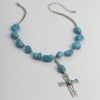 Turquoise Cross Choker Pendant Necklace for Women Silver Plated Irregular