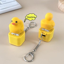 Duck Quacking Keychain & Cat Meowing Keychain, Funny Quacking Duck Hat Keychain, USB Rechargeable Sensory Button Quacking Duck Toy Keychain - Color: white