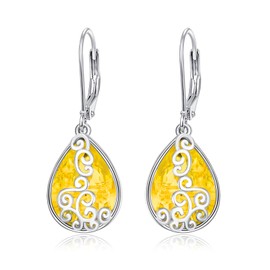 Birthstone Earrings for Women Sterling Silver Hypoallergenic Boho Dangle Drop Hooks Earrings for Girls Jewellery Birthday Anniversary Christmas Gifts