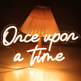 SYLHOME Once Upon A Time LED Neon Light Sign Home Bedroom Kids Room Nursery Wall Decor Sign Words Art Wedding Birthday Bookshelf Decor Christmas Gifts 5V USB 15.8"X8.9"