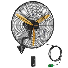 CAMMOO 24 Inch Oscillating Misting Wall Mount Fan, Extra Long 3.9ft Wired Remote and 9.8ft Power Cord, IP44 Industrial Commercial Wall Mounted Fan for Greenhouse, Garage, Workshop, Covered Patio