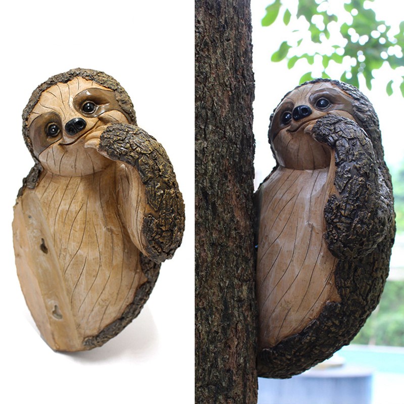 Garden Peeker Sloth Sculptures Lovely Innovative Simulation Resin Waterproof Lasting