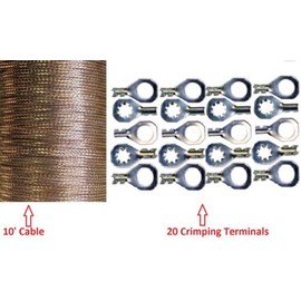 10' (304cm) x 0.35" Copper Ground Strap Cable+ Do-It-Yourself Terminal Kit. Braided Wire