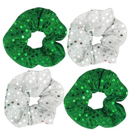 MOONBCT 4 Pack Glitter Sequins Christmas Hair Scrunchies Fabric White and Green Ponytail Holder Elastic Hair Ties Hair Bands Hair Accessories for Women and Girls Dance,Bachelorette Weekend,School