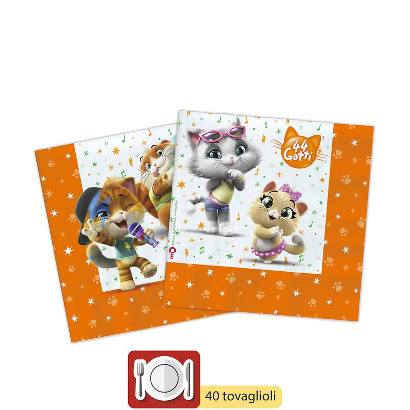 Ciao Y4961 44 Cats Party Tableware Set, Single, Multicoloured, 24