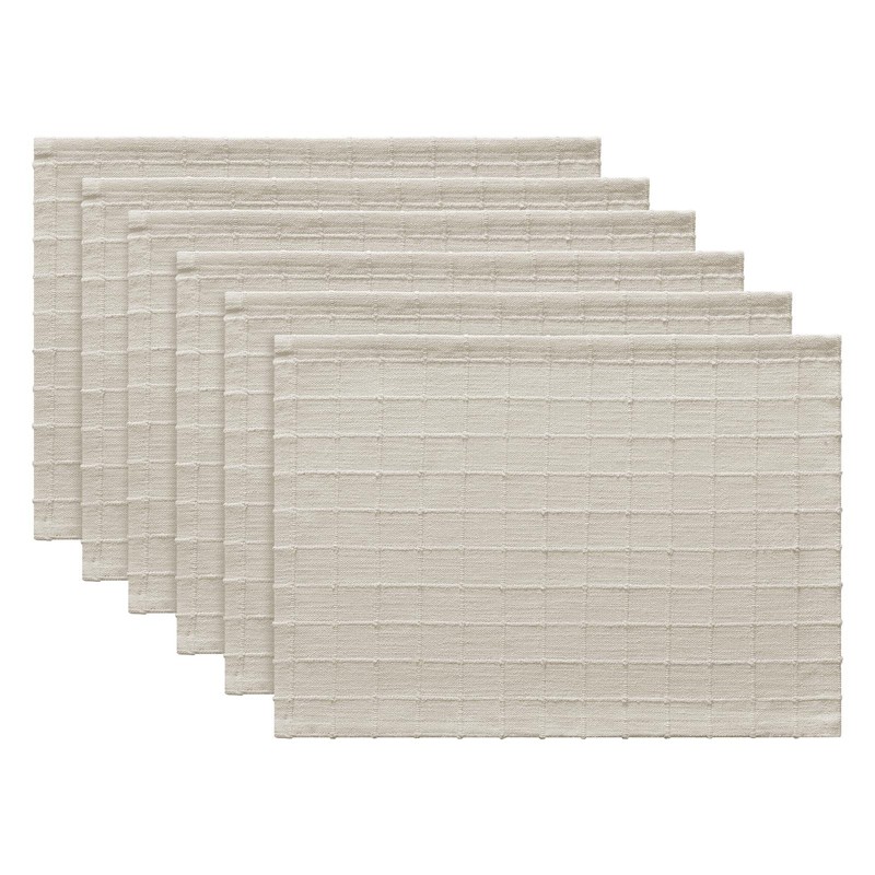 ZeeMart Artisanal Grid Decorative Linen Placemats Set of 6, Ivory