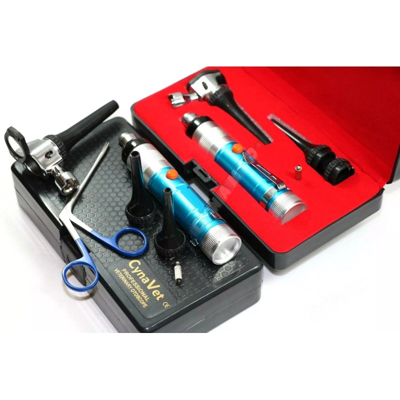 CYNAMED BLUE PREMIUM VETERINARY OTOSCOPE SET + HARTMAN ALLIGATOR FORCEPS