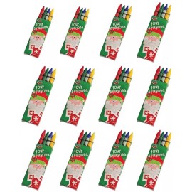Kid Fun Lot of 12 - Christmas Xmas Santa Crayons 4 Assorted Crayons per Box Goodie Bags