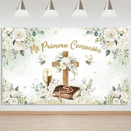 Mocsicka Mocsicka Mi Primera Comunion Backdrop Banner First Holy Communion Baptism Decorations Greeney Christening God Bless Party Photography Background Banner Photo Booth Props