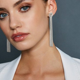 BriLove Fashion Long Big Statement Chain Dangling Chandelier Tassel Fringe Knot Dangle Drop Earrings for Women Party Prom Silver-Tone