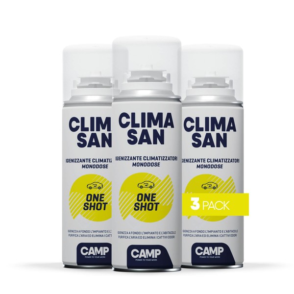 ‎CAMP CLIMASAN One-Shot Sanitiser for Car Air Conditioners, Sanitizes the System and Cabin Deep Sanitizer, Neutralises Bad Odours, 3 x 200 ml