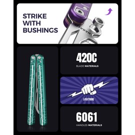 Nabalis Lightning Washer Systerm Butterfly Balisong Trainer, 6061 Aluminum Integral Channel Handle Zen Pins with non-slip lines, Unsharpened, for Practicing Flipping, Blunt Practice, No Edge Tool