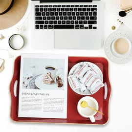 Spsyrine Large Red Decorative Tray, Elegant Plastic Serving Tray with Handles, Coffee Table Tray for Ottoman, Living Room, Home Decor 17.3"*11.8"*2"