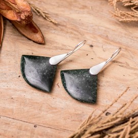 NOVICA Handmade .925 Sterling Silver Jade Dangle Earrings Contemporary with Guatemalan Green Modern [1.7 in L x 1.2 in W x 0.2 in D] 'Cool Green Fan'