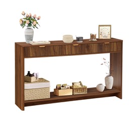 affeivul Entryway Table with Storage, Narrow Console Table with 3 Drawers, 55.12' Couch Table Behind Sofa Long for Living Room TV, Hallway Entrance Foyer, Mid Century Farmhouse Fluted Console Table