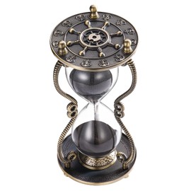 CNCJ Nautical Brass Sand Timer 60 Minute Hourglass:Antique Metal Rudder Sand Clock, White Sand Watch 60 Min, Vintage Reloj De Arean, Small Hour Glass Sandglass for Gifts, Office, Desk Decor
